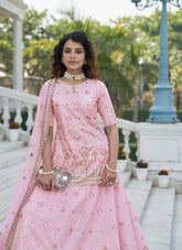 Chinon Chiffon Salwar Suit in Baby Pink